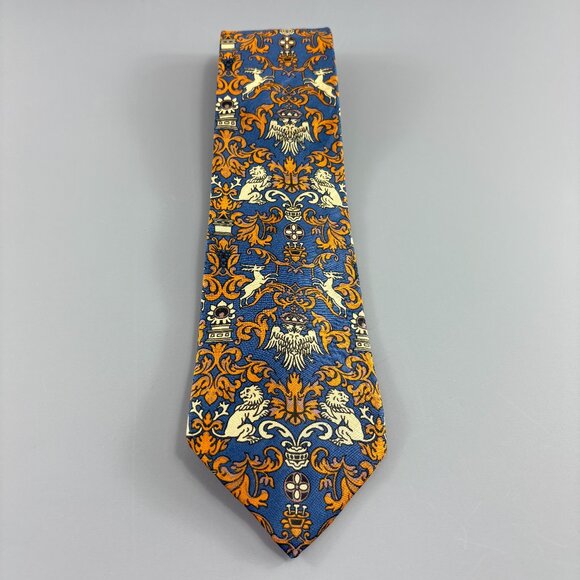 Past Times Blue / Orange /Cream w/ Animals Men's Tie 3 1/2" x 60" Vintage - Picture 1 of 3